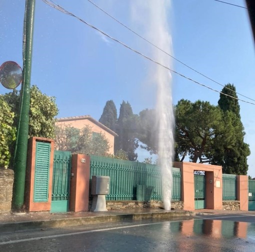 Nuova rottura di una tubazione dell'acqua tra Bordighera e Ospedaletti: geyser sull'Aurelia (Foto) Nuova rottura di una tubazione dell'acqua tra Bordighera e Ospedaletti: geyser sull'Aurelia (Foto)