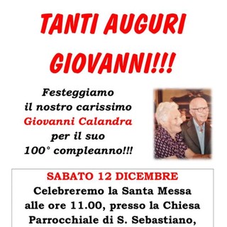 Sanremo: Coldirodi in festa per il centesimo compleanno di Giovanni Calandra Sanremo: Coldirodi in festa per il centesimo compleanno di Giovanni Calandra