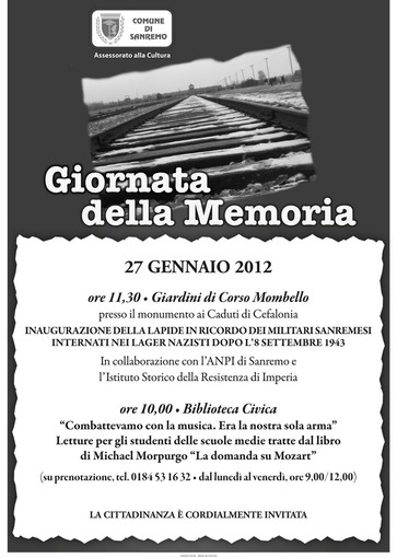 Sanremo: tutte le iniziative in città per la Giornata della Memoria del 27 gennaio