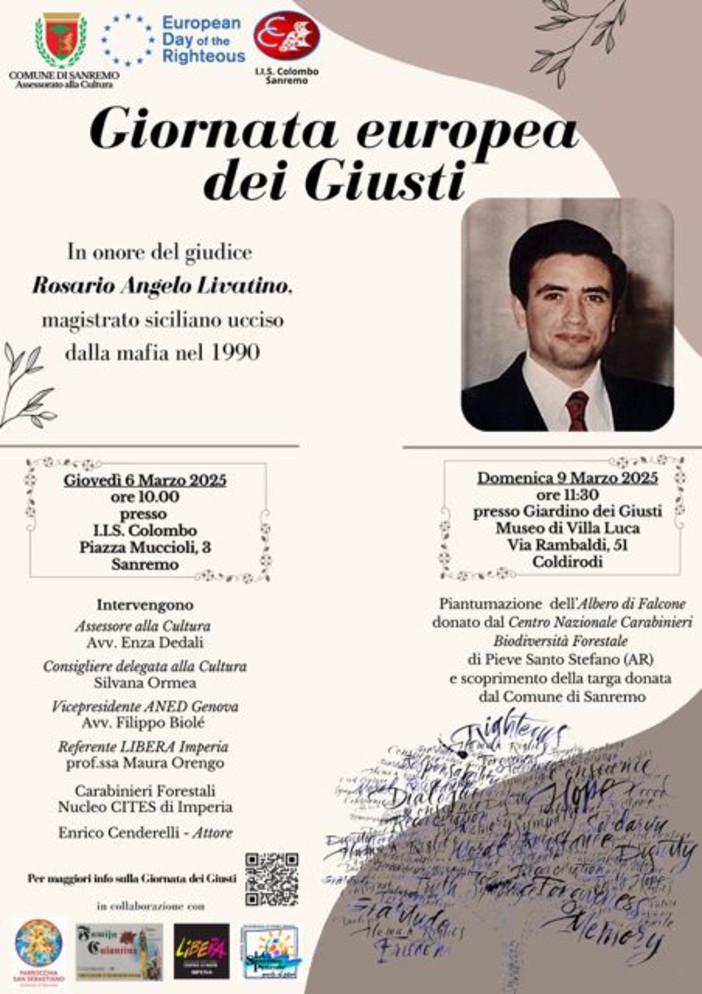 Sanremo celebra la “Giornata dei Giusti”: domani l’incontro all’istituto Colombo e domenica la cerimonia a Coldirodi