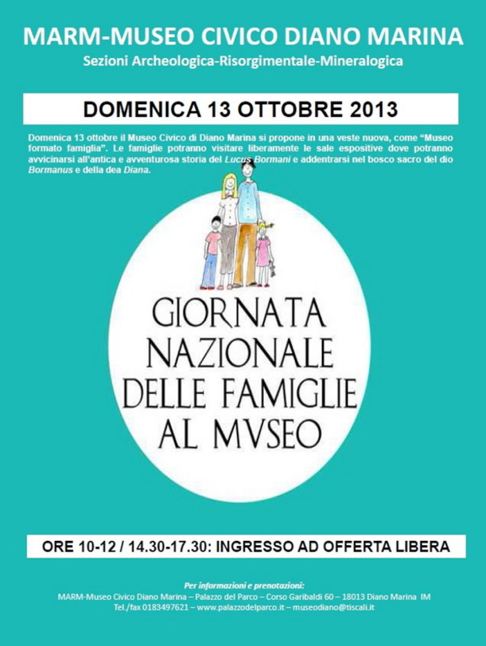 Domenica prossima il Museo Civico di Diano Marina diventa 'formato famiglia', ingresso ad offerta libera Domenica prossima il Museo Civico di Diano Marina diventa 'formato famiglia', ingresso ad offerta libera