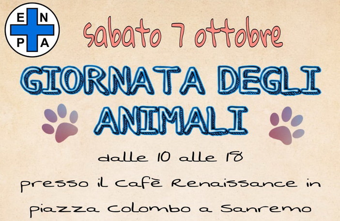 Sanremo: sabato prossimo i volontari dell'Enpa in piazza Colombo per la ‘Giornata degli animali’ Sanremo: sabato prossimo i volontari dell'Enpa in piazza Colombo per la ‘Giornata degli animali’