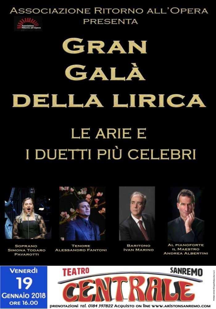 Sanremo: venerdì al teatro centrale appuntamento con il 'Gran Gala della Lirica'