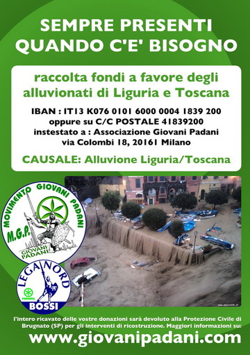 Domani i gazebo dei Giovani Padani in tutta la Regione per il sostegno alle popolazioni alluvionate