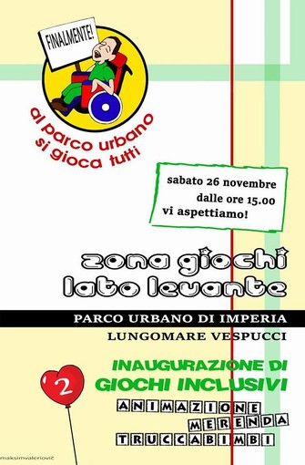Imperia: sabato alle 15 l'inaugurazione della prima zona giochi inclusiva per bimbi disabili Imperia: sabato alle 15 l'inaugurazione della prima zona giochi inclusiva per bimbi disabili