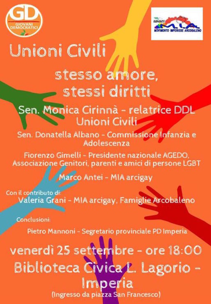 Imperia: "stesso amore, stessi diritti" per conoscere meglio il disegno legge sulle unioni civili