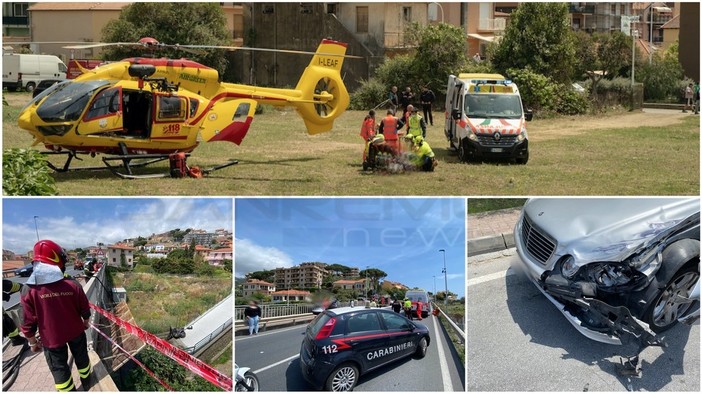 Santo Stefano al Mare: scontro auto-moto al bivio per Terzorio, 45enne in gravi condizioni portato in elicottero al Santa Corona(Foto)