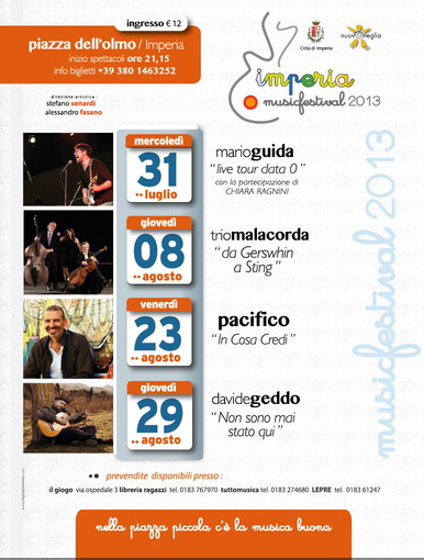 Il 31 luglio il primo appuntamento dell'Imperia Music Festival Il 31 luglio il primo appuntamento dell'Imperia Music Festival