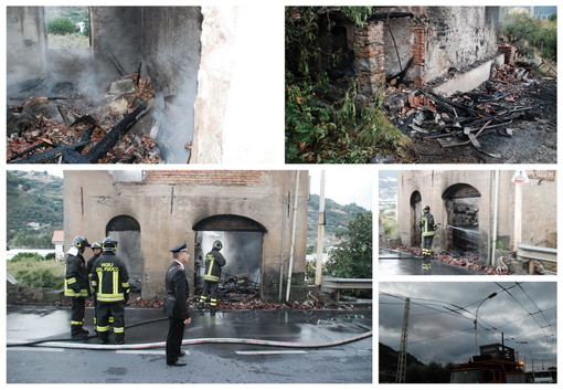 Taggia: casone disabitato in via Del Piano distrutto da un incendio, intervento dei Vigili del Fuoco