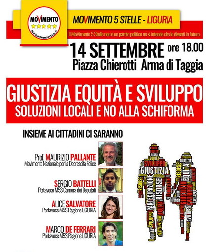 Arma di Taggia: domani pomeriggio alle 18 in piazza Chierotti incontro del nuovo 'Meetup' locale Arma di Taggia: domani pomeriggio alle 18 in piazza Chierotti incontro del nuovo 'Meetup' locale