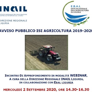 Incontro in modalità webinar dell’Inail sul Bando Isi Agricoltura 2019-2020