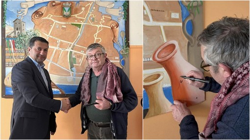 Vallecrosia, l'artista Ivan Secco dona un quadro al Comune (Foto)