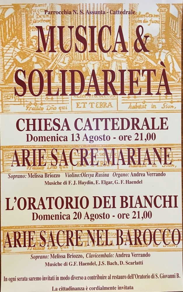 Ventimiglia: domenica sera all'Oratorio di San Giovanni Battista concerto con il soprano Melissa Briozzo e Andrea Verrando al clavicembalo