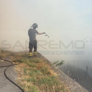 Ventimiglia: incendio vicino alla Baia Beniamin, intervento dell'elicottero e traffico ferroviario interrotto
