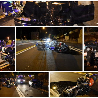 Sanremo: schianto nella notte in corso Marconi tra un'auto ed una moto, grave il centauro (Foto)