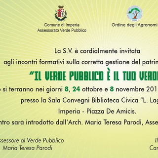 Imperia: al via martedì prossimo in biblioteca l'iniziativa “Il Verde Pubblico è il tuo Verde”