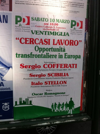 Opportunità del lavoro trasfrontaliero in Europa, domani a Ventimiglia incontro pubblico con Cofferati