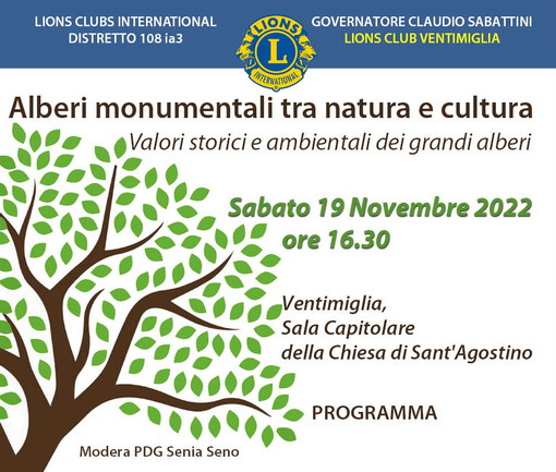 Ventimiglia: sabato prossimo a Sant'Agostino conferenza Lions su ‘Alberi monumentali tra natura e cultura’ Ventimiglia: sabato prossimo a Sant'Agostino conferenza Lions su ‘Alberi monumentali tra natura e cultura’