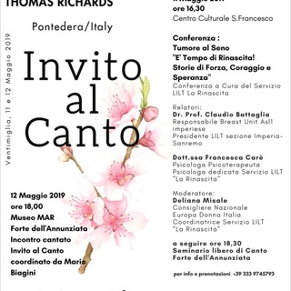 Ventimiglia: sabato e domenica prossimi, la ‘Donna Rifiorisce Ancora’ con ‘Invito al Canto’