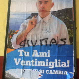 Manifesti elettorali nel mirino a Ventimiglia: imbrattati i cartelloni del candidato di Forza Italia Ballestra Manifesti elettorali nel mirino a Ventimiglia: imbrattati i cartelloni del candidato di Forza Italia Ballestra