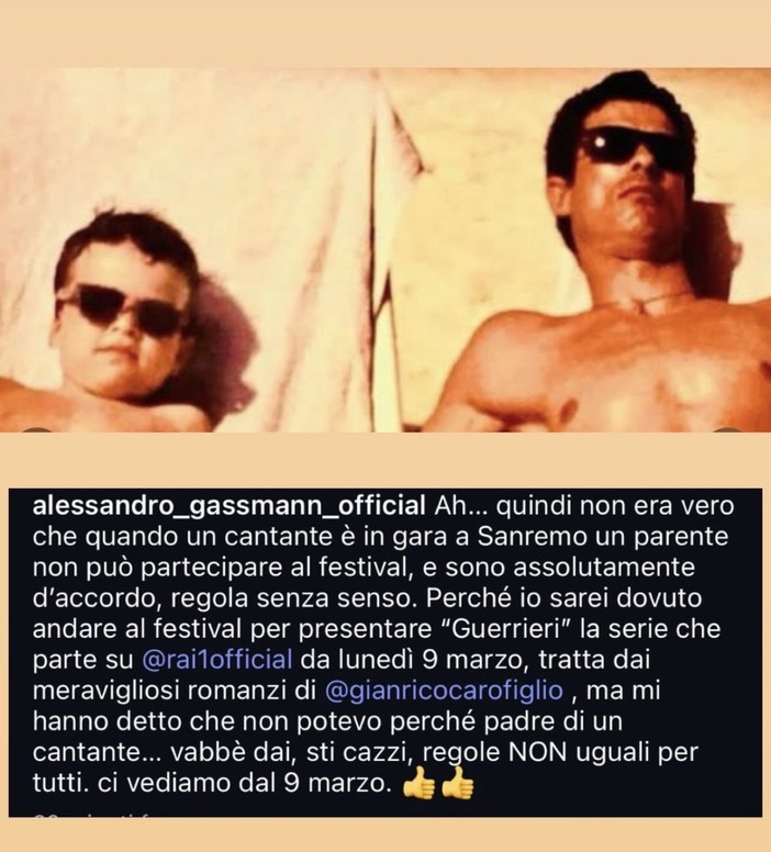 Il post pubblicato sul profilo di Alessandro Gassmann poi cancellato