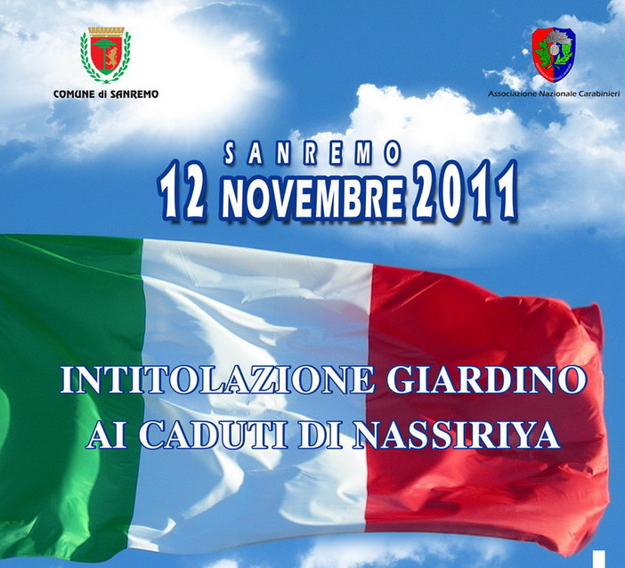 Sanremo: sabato prossimo l'intitolazione ai Caduti di Nassiriya di un giardino sulla ciclabile