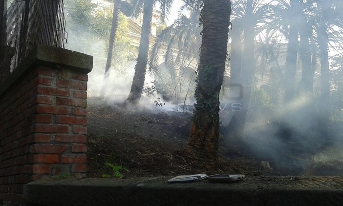 Ospedaletti: nuovi focolai nel parco di Villa Sultana, al lavoro il personale della Protezione Civile (foto)