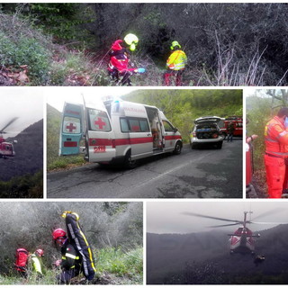 Pieve di Teco: auto fuoristrada in località Calderara, 72enne soccorso dall'elicottero dei Vvf e dal 118 (Foto e Video)