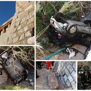 Sanremo: auto tamponata da una betoniera sfonda il muro e finisce nel sottostrada ai 'Tre Ponti'