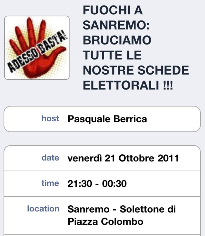 Mancanza di sicurezza a Sanremo: su Facebook nasce  ‘Fuochi a Sanremo: bruciamo tutte le schede elettorali’