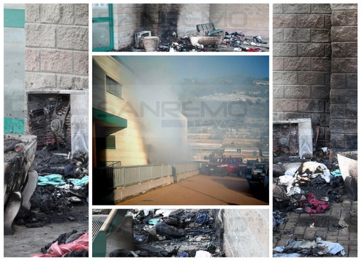 Taggia: incendio fuori dalla stazione ferroviaria, a fuoco i vestiti di un senza tetto, intervento dei VVF (Foto)