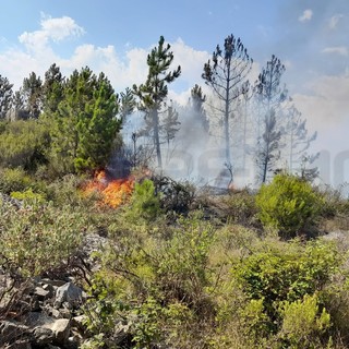 Incendio a Ceriana: fiamme distruggono bosco e trasformatore Enel, paese senza corrente e interventi in corso