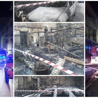 Imperia: dehor di una pizzeria distrutto da un incendio, le fiamme raggiungono anche gli appartamenti superiori (Foto e Video)