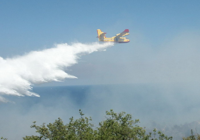 Spento l'incendio divampato stamani a Ceriana, mezzi aerei rientrati e bonifica in corso Spento l'incendio divampato stamani a Ceriana, mezzi aerei rientrati e bonifica in corso