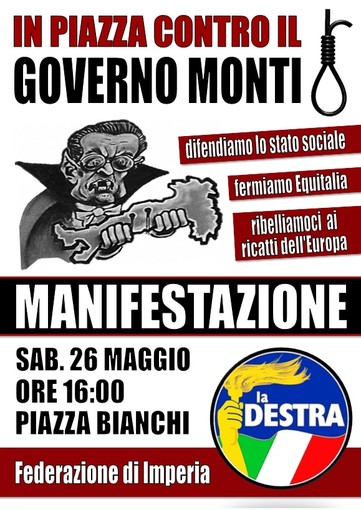 Imperia: oggi la manifestazione in piazza Bianchi de La Destra contro il governo Monti