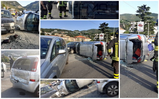 Taggia: scontro tra tre auto sulla superstrada, intervento dei Vigili del Fuoco e del 118 (Foto)