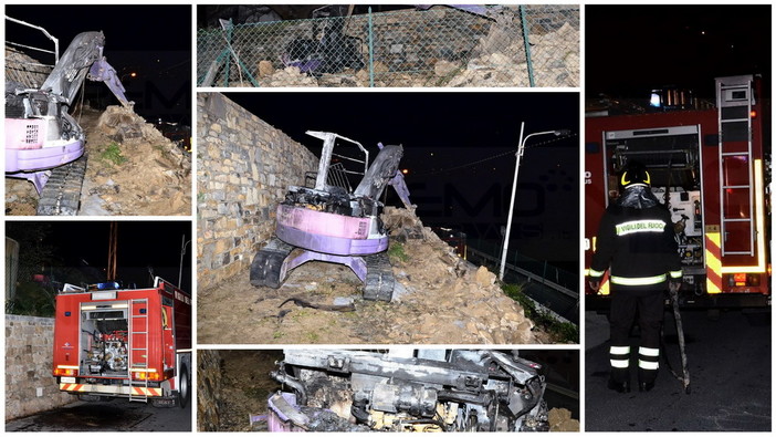 Sanremo: escavatore distrutto da un incendio in strada San Pietro, intervento dei Vigili del Fuoco Sanremo: escavatore distrutto da un incendio in strada San Pietro, intervento dei Vigili del Fuoco