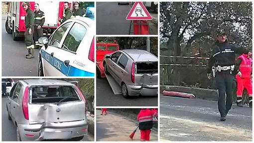 Sanremo: asfalto viscido in via Padre Semeria, Punto fuori controllo rischia di finire sottostrada (Foto)