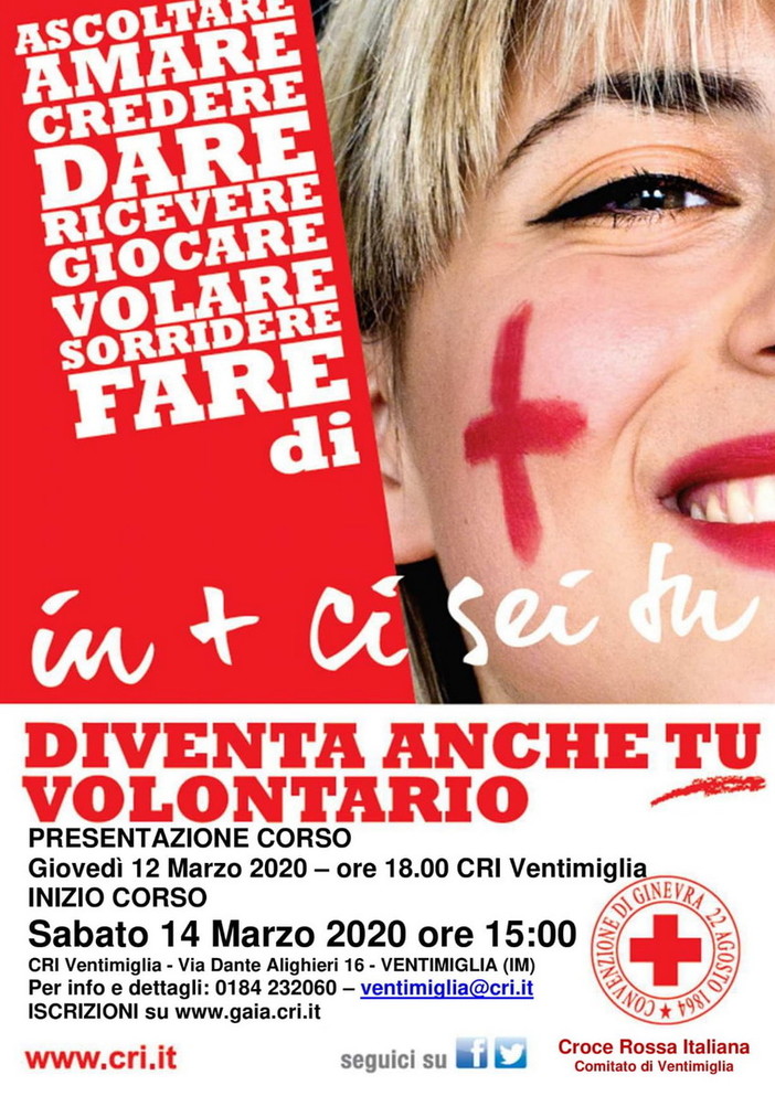 Ventimiglia: al via corso per diventare volontario della Croce Rossa Italiana