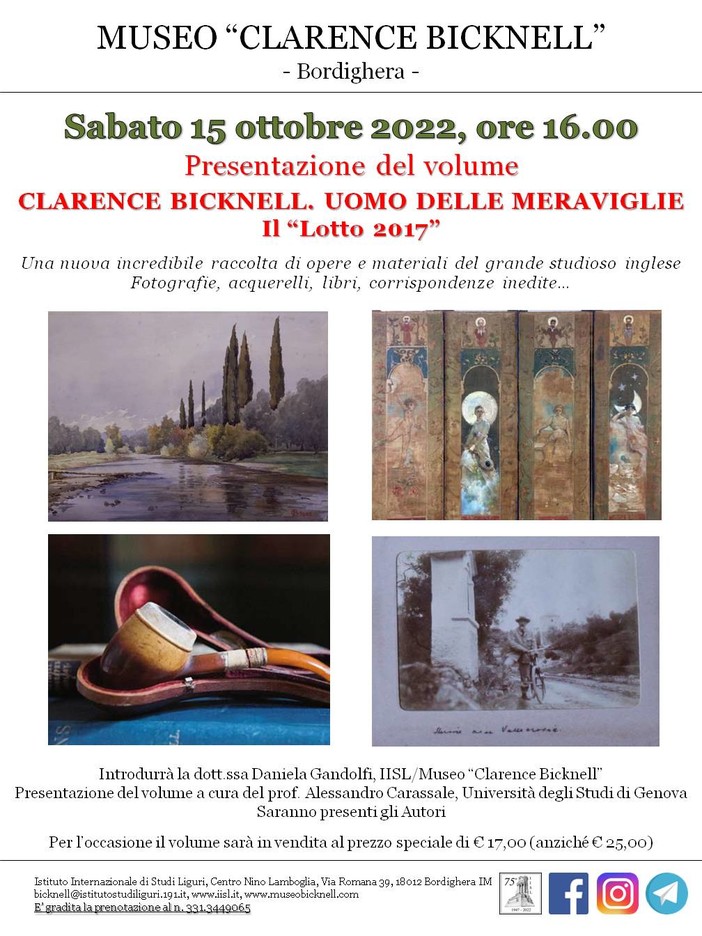 A Bordighera la presentazione del volume “Clarence Bicknell. Uomo delle meraviglie” A Bordighera la presentazione del volume “Clarence Bicknell. Uomo delle meraviglie”