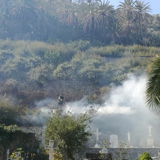 Bordighera: incendio di sterpaglie tra il cimitero ed il 'Beodo', intervento dei Vigili del Fuoco (Foto e Video)