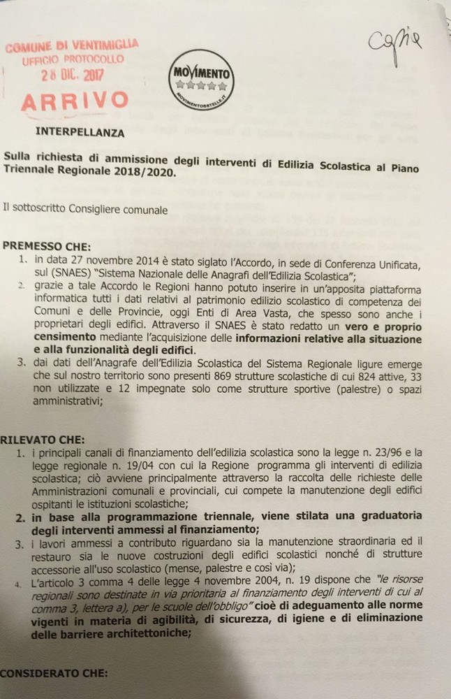 Il documento del M5S Il documento del M5S