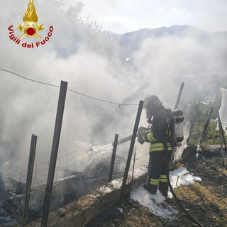 Incendio di un'auto a Bussana, le fiamme raggiungono la vegetazione: tempestivo intervento dei Vigili del Fuoco evita il peggio