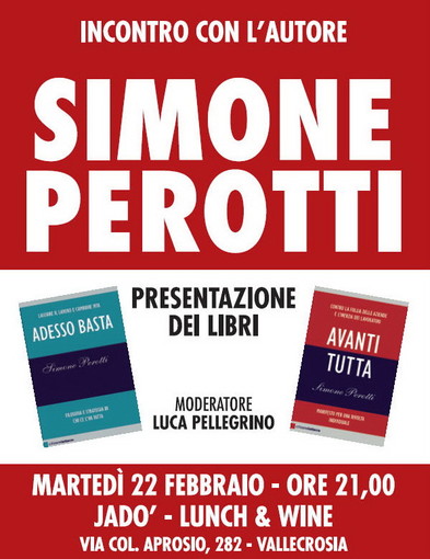 Vallecrosia: con Simone Perotti al via le serate culturali del 'Jadò Lunch&amp;Wine'