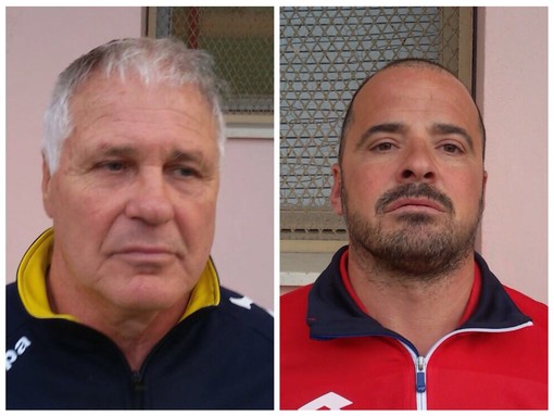 A sinistra Sauro Marinelli, allenatore del San Bartolomeo Calcio. A destra Enrico Sardo allenatore della Dianese & Golfo A sinistra Sauro Marinelli, allenatore del San Bartolomeo Calcio. A destra Enrico Sardo allenatore della Dianese & Golfo