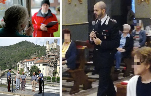 Dolceacqua: dopo la messa i Carabinieri parlano agli anziani mettendoli in guardia dalle truffe e dai furti Dolceacqua: dopo la messa i Carabinieri parlano agli anziani mettendoli in guardia dalle truffe e dai furti