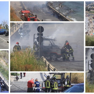 Sanremo: camper a fuoco sul lungomare dei 'Tre Ponti', intervento dei Vigili del Fuoco (Foto e Video)