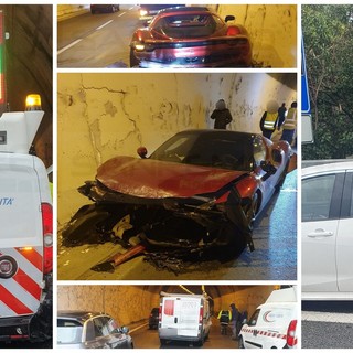 Tre incidenti stradali in pochi minuti tra Sanremo e Taggia sull'Aurelia Bis: nessun ferito grave, una Ferrari distrutta (Foto)
