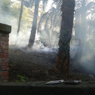 Ospedaletti: nuovi focolai nel parco di Villa Sultana, al lavoro il personale della Protezione Civile (foto)