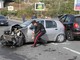 Taggia: carambola tra 3 auto in via Morene a pochi metri dalla A10, un'auto distrutta ed una donna ferita (Foto)